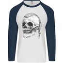 A Viking Skull Mens L/S Baseball T-Shirt White/Navy Blue