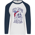 Christmas Bah Humbug Skull Scrooge Mens L/S Baseball T-Shirt White/Navy Blue