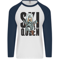 Ski Queen Funny Skiing Mens L/S Baseball T-Shirt White/Navy Blue