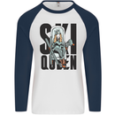 Ski Queen Funny Skiing Mens L/S Baseball T-Shirt White/Navy Blue
