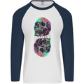 Synthesize Skulls Mens L/S Baseball T-Shirt White/Navy Blue