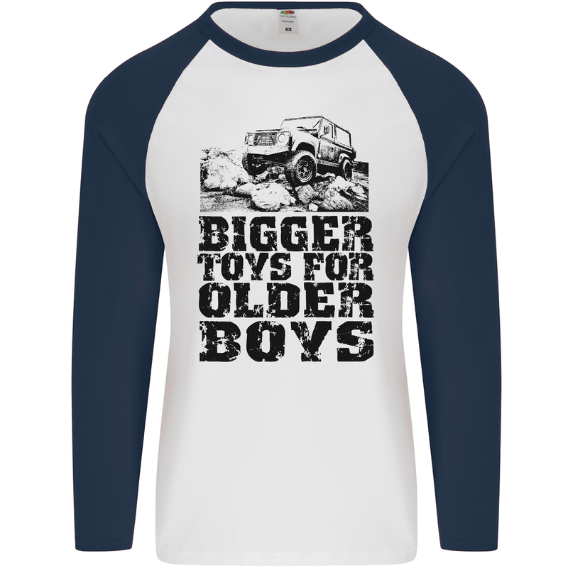 Bigger Toys Older Boys Off Roading Road 4x4 Mens L/S Baseball T-Shirt White/Navy Blue