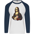 Kebab Mona Lisa Funny Food Mens L/S Baseball T-Shirt White/Navy Blue