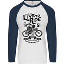 Live to Ride Motorbike Motorcycle Biker Mens L/S Baseball T-Shirt White/Navy Blue