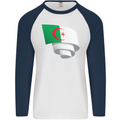 Curled Algeria Flag Algerian Day Football Mens L/S Baseball T-Shirt White/Navy Blue