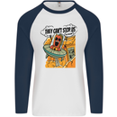 Vegan UFO Funny Vegetarian Alien Mens L/S Baseball T-Shirt White/Navy Blue