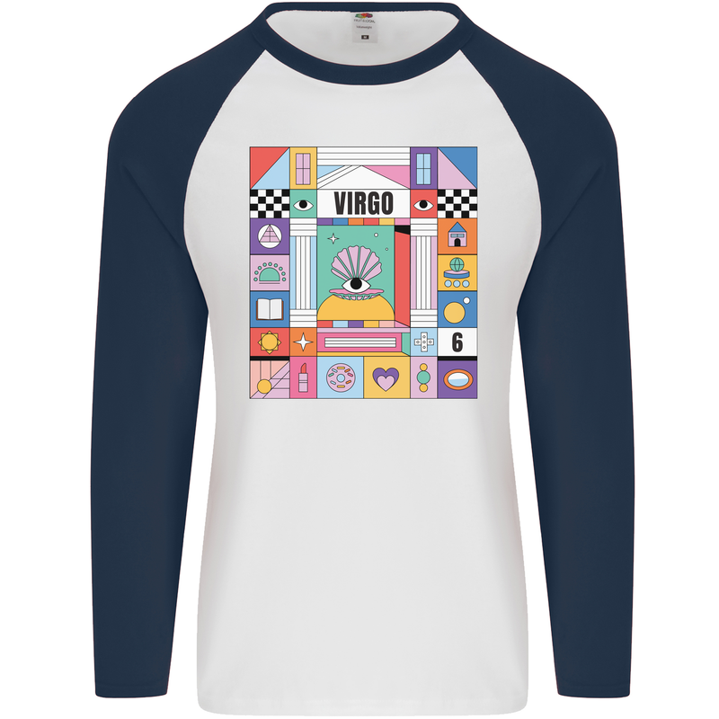 A Vibrant Virgo Zodiac Star Sign Mens L/S Baseball T-Shirt White/Navy Blue