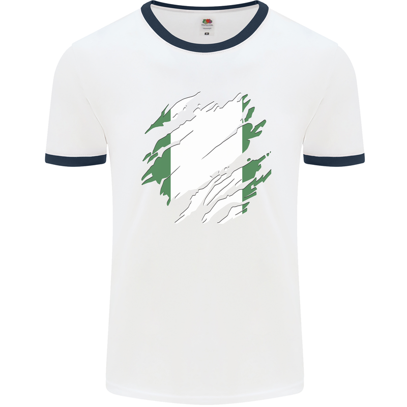 Torn Nigeria Flag Nigerian Day Football Mens Ringer T-Shirt White/Navy Blue