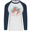 Sagittarius Dinosaur Pterosaurs Star Sign Mens L/S Baseball T-Shirt White/Navy Blue