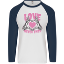 Love Never Ends Gothic Valentine's Day Mens L/S Baseball T-Shirt White/Navy Blue
