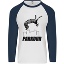 Parkour Free Running Break the Limit Mens L/S Baseball T-Shirt White/Navy Blue