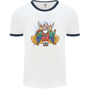 Santa Claus Chilling With Reindeers Christmas Xmas Mens Ringer T-Shirt White/Navy Blue