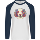 Australian Shepherd Dog Mens L/S Baseball T-Shirt White/Navy Blue