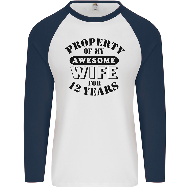 12th Wedding Anniversary 12 Year Funny Wife Mens L/S Baseball T-Shirt White/Navy Blue