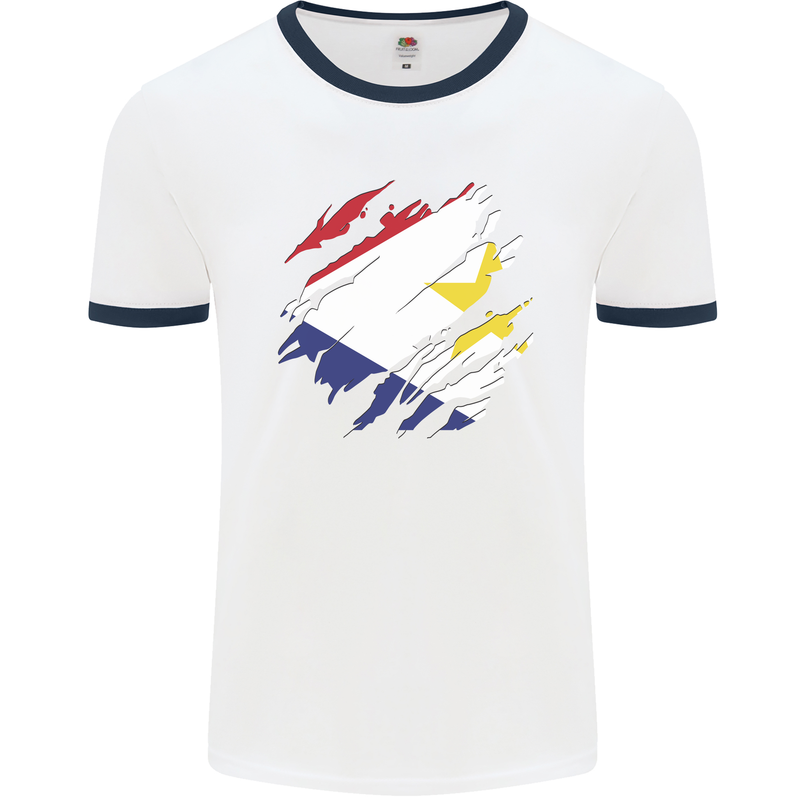 Torn Flag Saba Mens Ringer T-Shirt White/Navy Blue