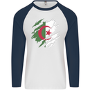 Torn Algeria Flag Algerian Day Football Mens L/S Baseball T-Shirt White/Navy Blue
