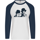 Laurel & Hardy AKA Dick and Doof Mens L/S Baseball T-Shirt White/Navy Blue