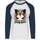 Fragile Skin Strong Spirit Butterfly Mens L/S Baseball T-Shirt White/Navy Blue