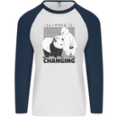 Climate Change Polar Bears Environment Mens L/S Baseball T-Shirt White/Navy Blue