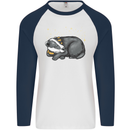 A Sleeping Badger Mens L/S Baseball T-Shirt White/Navy Blue
