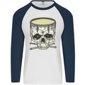 Skull Snare Drum Drummer Drumming Mens L/S Baseball T-Shirt White/Navy Blue