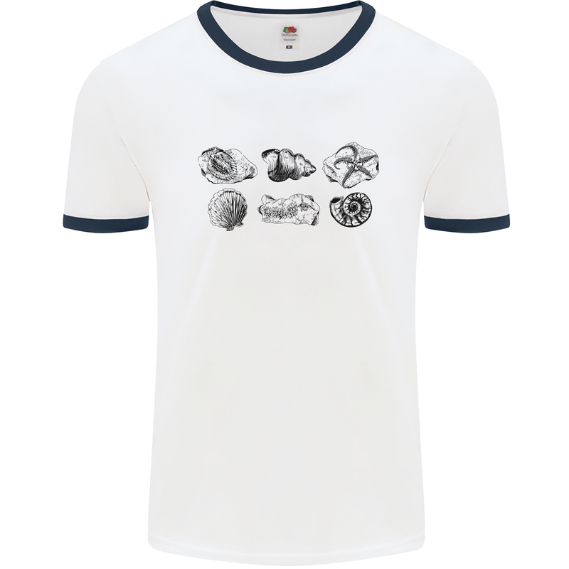 Fossil Set Palaeontologist Palaeontology Mens Ringer T-Shirt White/Navy Blue