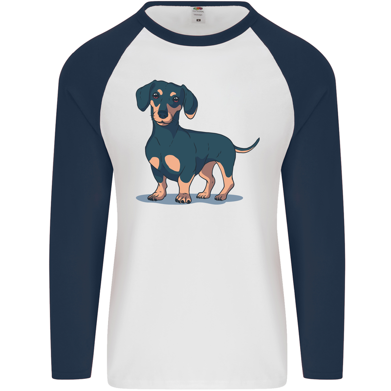 Dachshund Dog Mens L/S Baseball T-Shirt White/Navy Blue