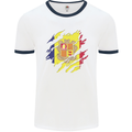 Torn Andorra Flag Andorran Day Football Mens Ringer T-Shirt White/Navy Blue