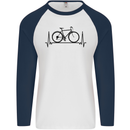 Cycling Heart Beat Bike Bicycle Cyclist ECG Mens L/S Baseball T-Shirt White/Navy Blue