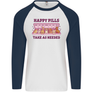 Dog Happy Pills Mens L/S Baseball T-Shirt White/Navy Blue