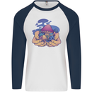 Magic Mushroom Hands Mycology Trippy Mens L/S Baseball T-Shirt White/Navy Blue