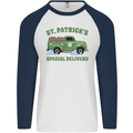 St Patricks Beer Delivery Funny Alcohol Guiness Mens L/S Baseball T-Shirt White/Navy Blue