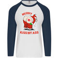 Merry Kiss My Ass Funny Christmas Mens L/S Baseball T-Shirt White/Navy Blue