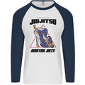 Jiu jitsu Word Cloud MMA Mixed Martial Arts Mens L/S Baseball T-Shirt White/Navy Blue