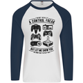 Control Freak Funny Gaming Gamer Mens L/S Baseball T-Shirt White/Navy Blue