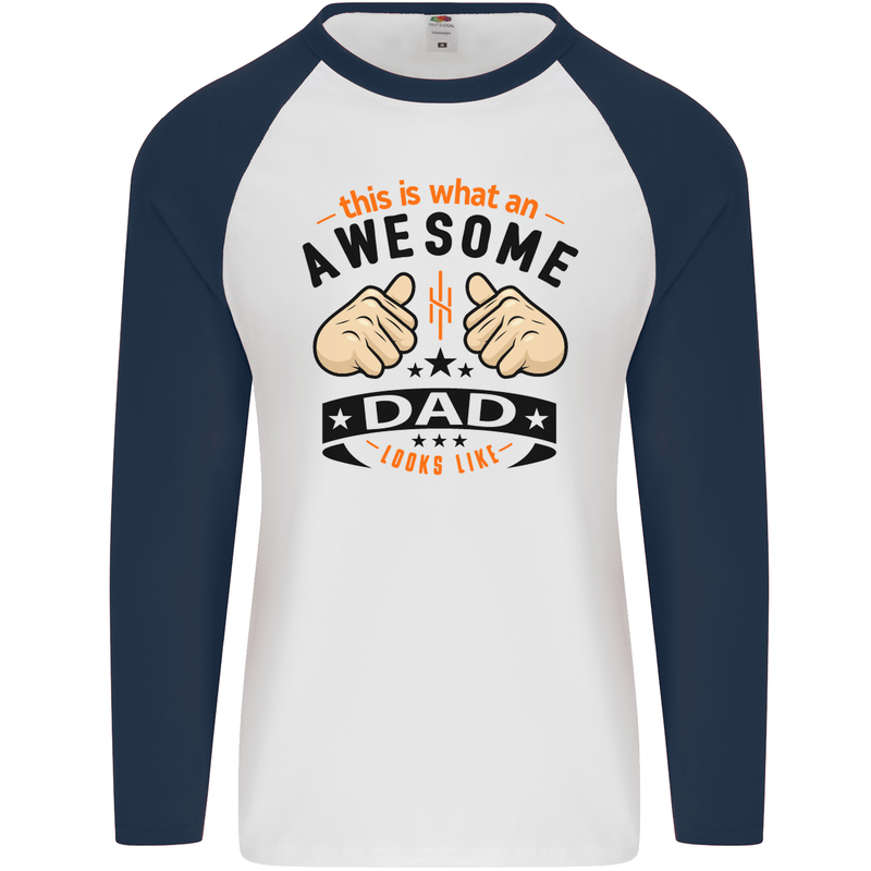 This Is What an Awesome Dad Mens L/S Baseball T-Shirt White/Navy Blue