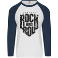 Forever Rock and Roll Music Mens L/S Baseball T-Shirt White/Navy Blue