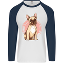 French Bulldog Mens L/S Baseball T-Shirt White/Navy Blue