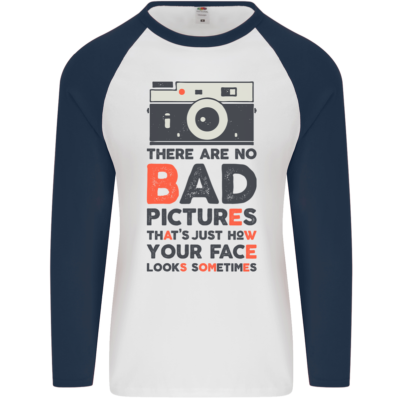 Photography Your Face Funny Photographer Mens L/S Baseball T-Shirt White/Navy Blue