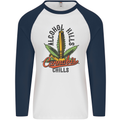 Alcohol Kills Cannabis Chills Weed Drugs Mens L/S Baseball T-Shirt White/Navy Blue