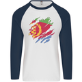 Torn Eritrean Flag Eritrea Flag Day Football Mens L/S Baseball T-Shirt White/Navy Blue