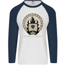 Vikings Valhalla Awaits Valknut Symbol Odin Mens L/S Baseball T-Shirt White/Navy Blue