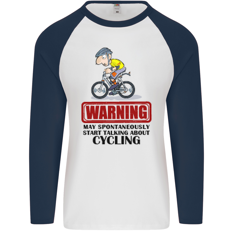 May Start Talking About Cycling Cyclist Mens L/S Baseball T-Shirt White/Navy Blue