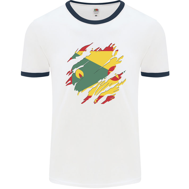 Torn Grenada Flag Grenadians Day Football Mens Ringer T-Shirt White/Navy Blue