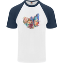 Christian Cross & Butterfly With Flowers Mens S/S Baseball T-Shirt White/Navy Blue