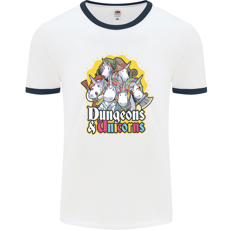 Dungeons & Unicorns Role Play Games RPG Mens Ringer T-Shirt White/Navy Blue