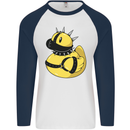BDSM Rubber Duck Funny Bondage Mens L/S Baseball T-Shirt White/Navy Blue