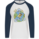 Climate Change Earth Destruction Nuclear War Mens L/S Baseball T-Shirt White/Navy Blue