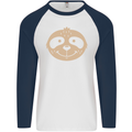 A Funny Sloth Face Mens L/S Baseball T-Shirt White/Navy Blue