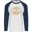 A Funny Sloth Face Mens L/S Baseball T-Shirt White/Navy Blue